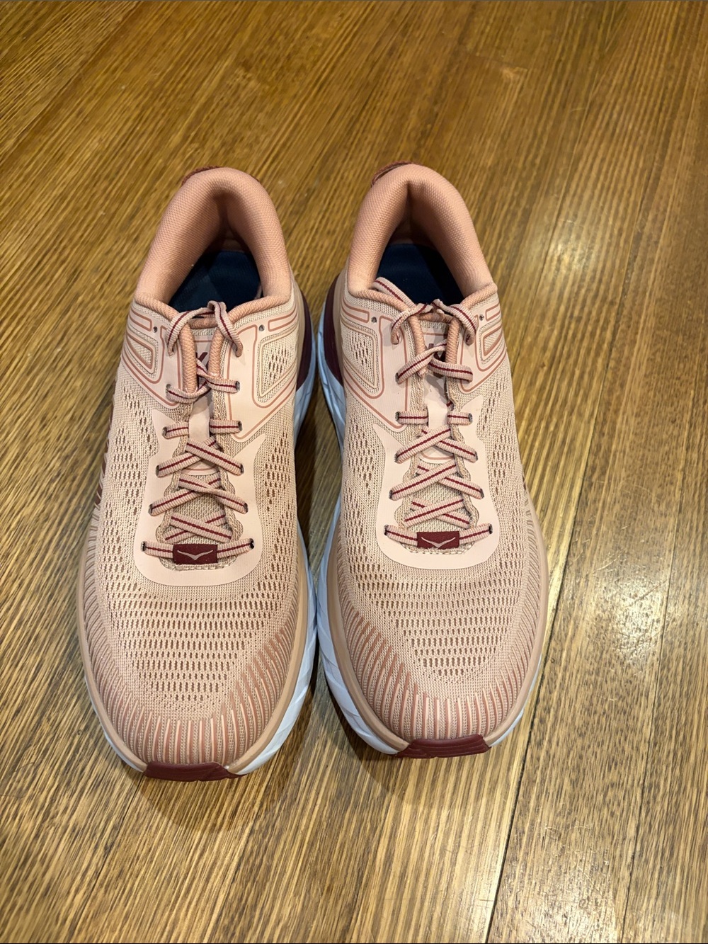 HOKA Bondi 7 Women’s Running Shoes Size 10.5 Peach/Burgundy - Picture 2 of 5